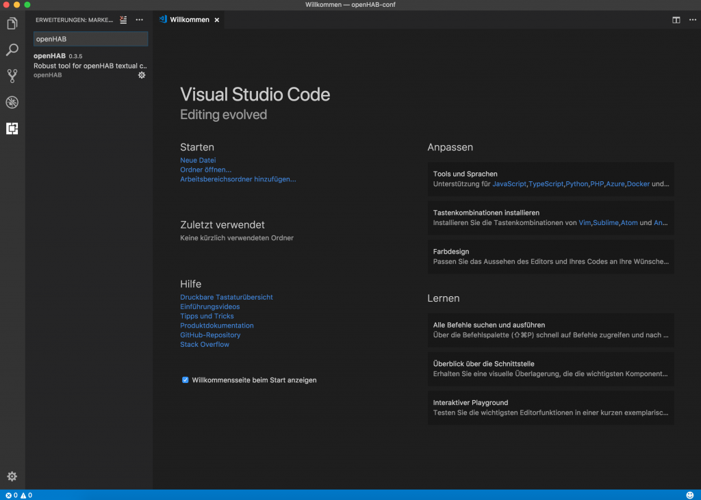 Visual Studio Code - Erweiterung suchen