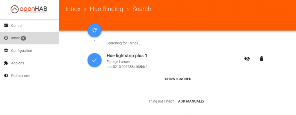 Philips Hue Leuchtmittel aus der Inbox als Thing hinzufügen